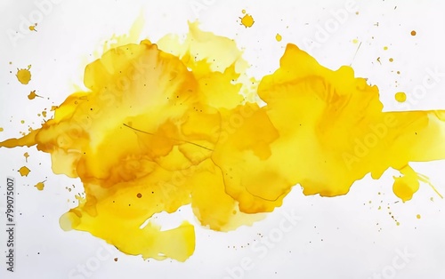 Abstract yellow watercolor on white background. Color splashes on paper