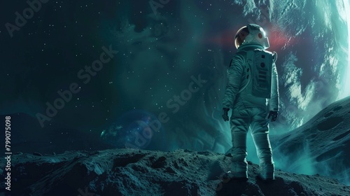 An astronaut on another planet. Futurism