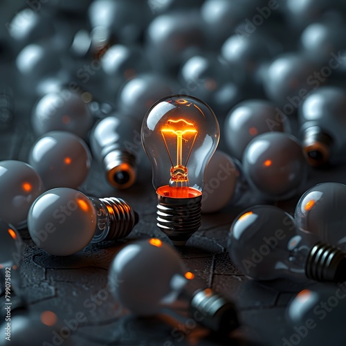 Illuminating Leadership A Glowing Light Bulb Stands Out Amidst the Crowd