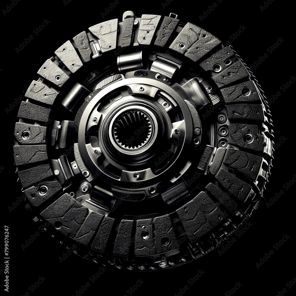 Car clutch disc on a black background, close-up Car clutch disc on a black background, close-up