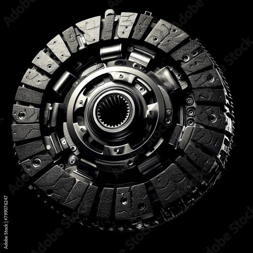 Car clutch disc on a black background  close-up