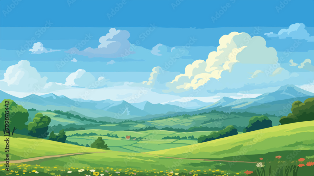 Panoramic view of summer nature landscape with gras