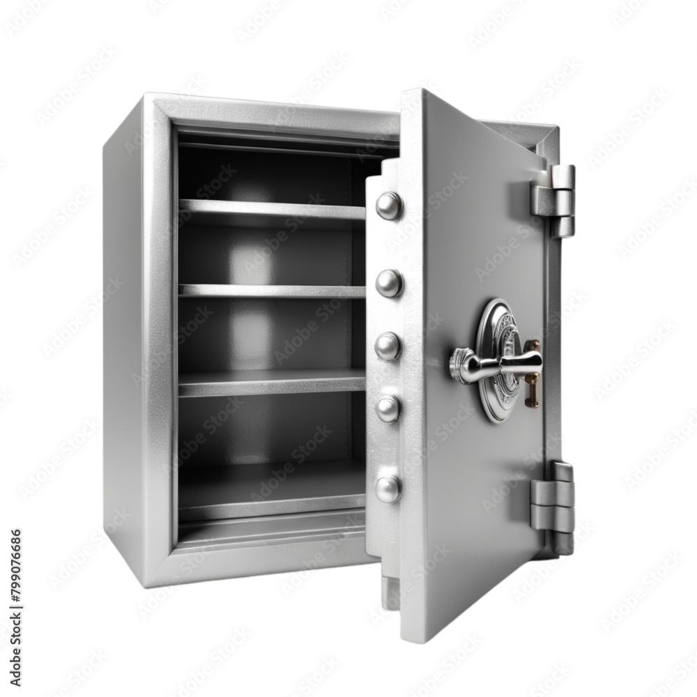 Opened up empty steel safe on Isolated transparent background png. generated with AI Opened up empty steel safe on Isolated transparent background png. generated with AI