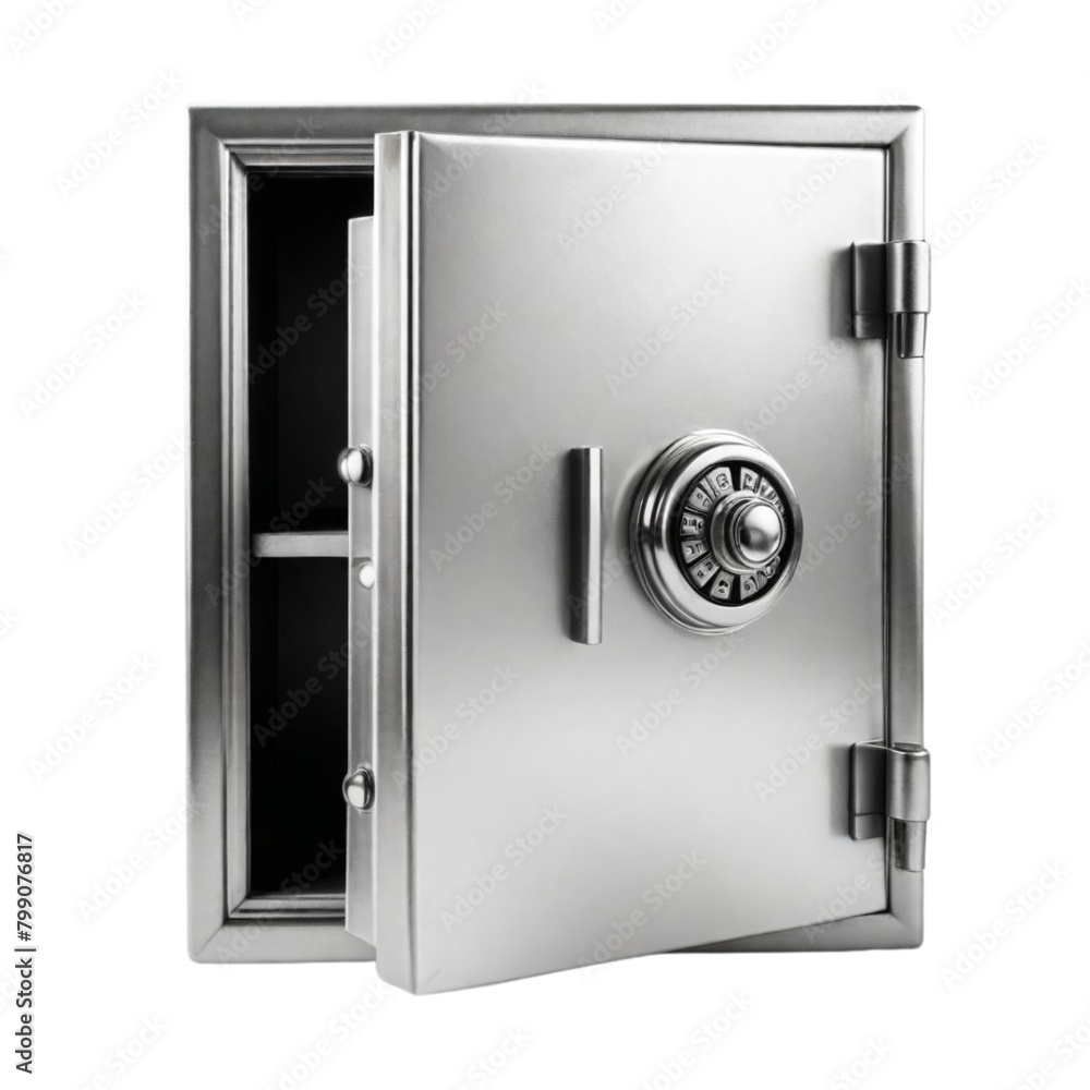 Opened up empty steel safe on Isolated transparent background png. generated with AI Opened up empty steel safe on Isolated transparent background png. generated with AI