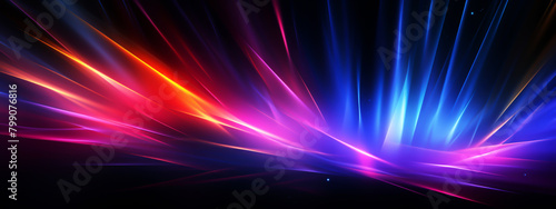Digital abstract background with neon lines with rainbow colors glowing in the dark 