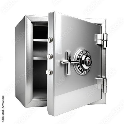 Opened up empty steel safe on Isolated transparent background png. generated with AI