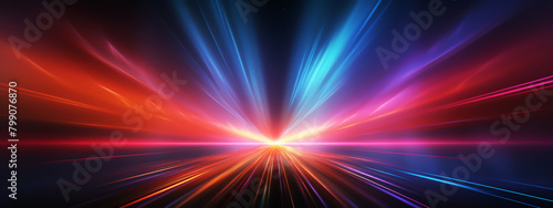 Digital abstract background with neon lines with rainbow colors glowing in the dark 