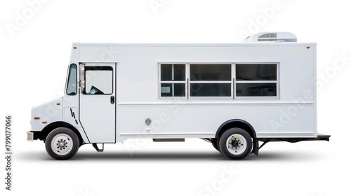 White food truck Side view isolated white background. AI generated image
