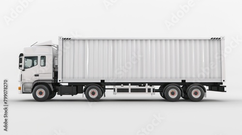 White container truck vehicle transportation side view isolated background. AI generated image