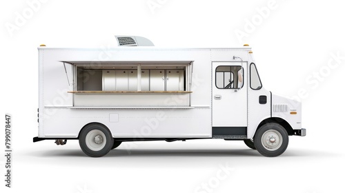 White food truck Side view isolated white background. AI generated image