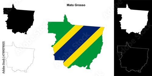 Mato Grosso state outline map set photo