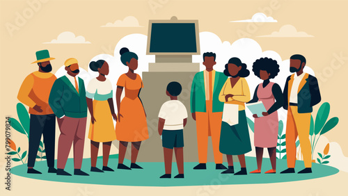 A group of descendants of freed slaves joined by community members gather for a powerful ceremony at the dedication of a Juneteenth historical marker. Vector illustration photo