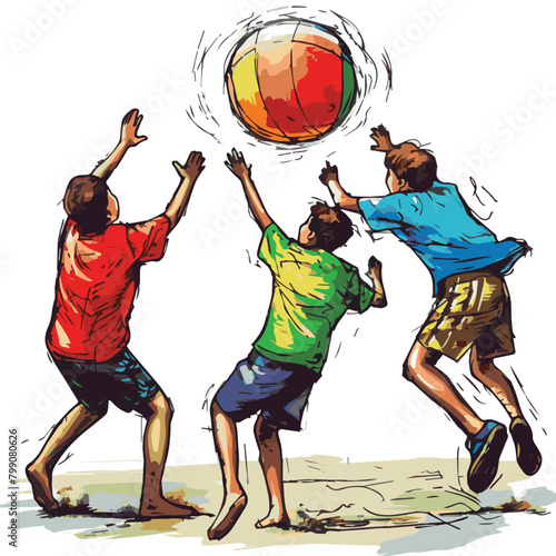 Three boys playing with a beach ball