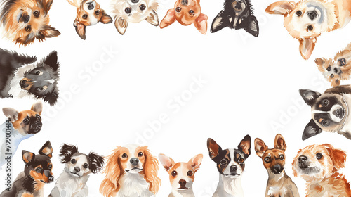Assortment of adorable dog illustrations forming a border photo