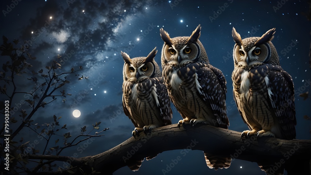 Obraz premium owl and beautiful bids 