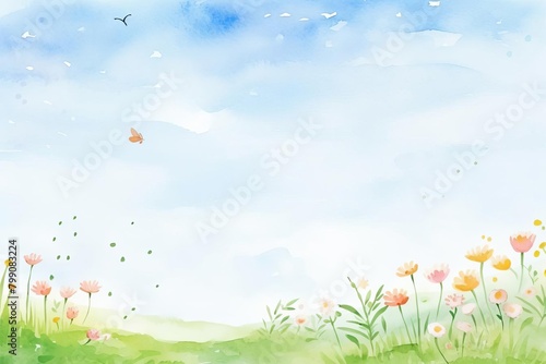 summer meadow watercolor, sunny summer meadow watercolor © nattapon