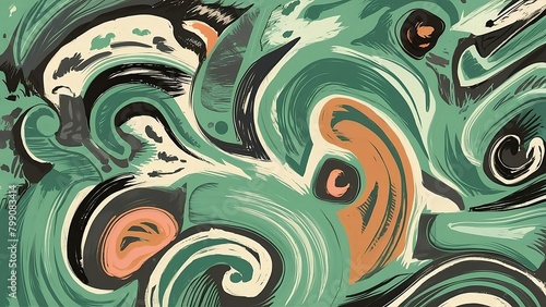 An abstract design with various strokes and swirls, in the style of light green and dark gray, vibrant cartoonish, playful shapes, colorful curves, sgrafitto, simplified forms and shapes photo