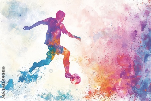 Abstract soccer player silhouette with vibrant watercolor splash © Photocreo Bednarek