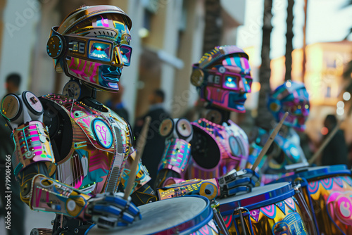 robots playing atabaque drum photo
