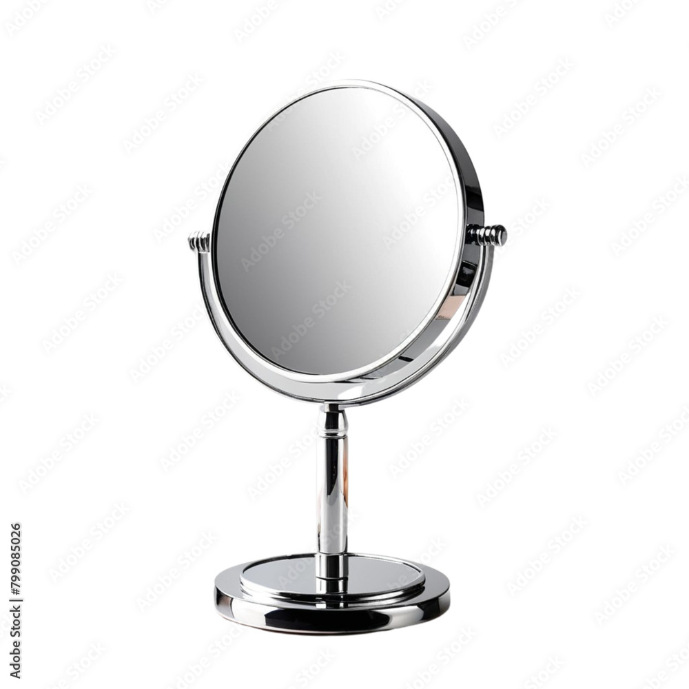 Silver metal stand magnify mirror for beauty salon on Isolated transparent background png. generated with AI Silver metal stand magnify mirror for beauty salon on Isolated transparent background png. generated with AI