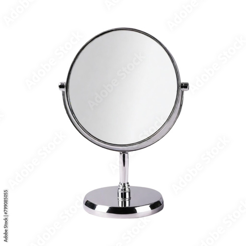  Silver metal stand magnify mirror for beauty salon on Isolated transparent background png. generated with AI