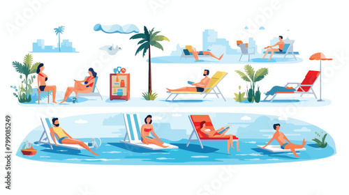 People relaxing on summer holiday. Men women restin