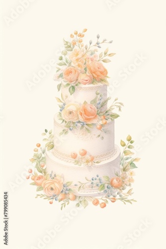 wedding cake watercolor, beautiful wedding cake watercolor