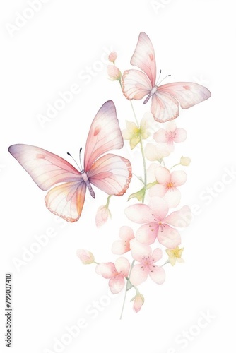 spring butterflies watercolor, delicate spring butterflies watercolor © nattapon
