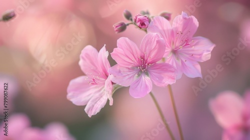 Pink flowers bloom in field