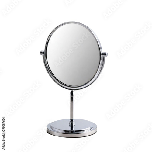  Silver metal stand magnify mirror for beauty salon on Isolated transparent background png. generated with AI
