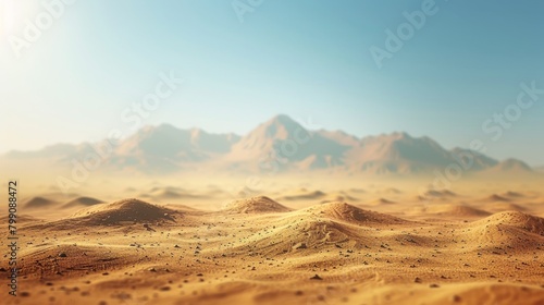 A desert with shifting sands revealing hidden technological ruins beneath  no contrast  clean sharp clean sharp focus blurred background