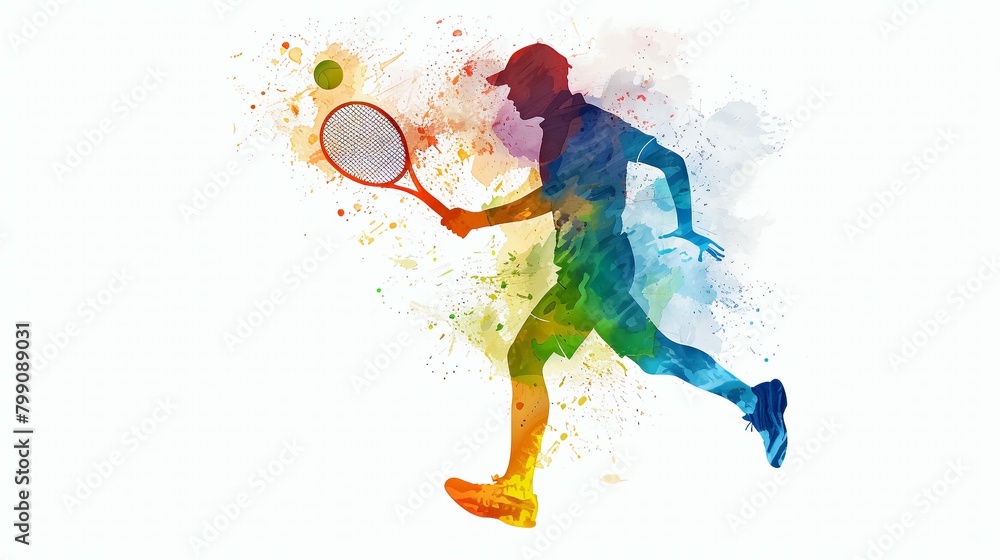 Watercolor tennis player silhouette, abstract sports art.