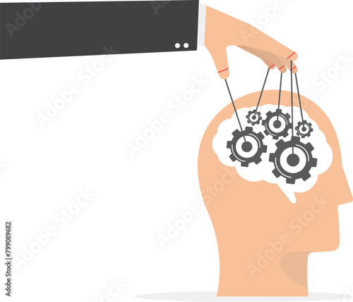 Manipulator concept vector illustration, puppet master manipulate man mind, domination exploitation, mental control ropes


