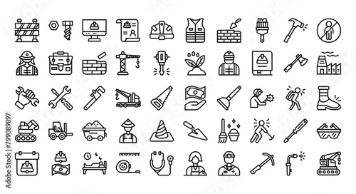 Labor Day Icons Bundle.Outline icons style. Vector illustration.