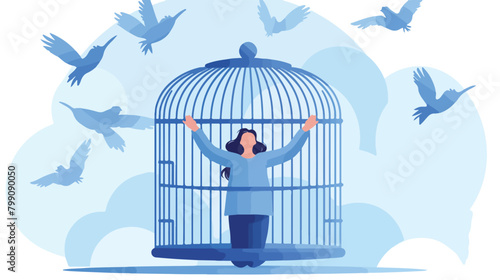 Person opening cage to become free and escape from