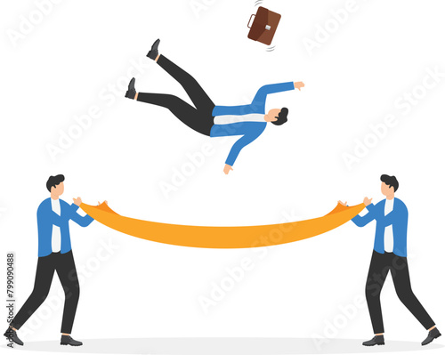 Two businessmen help businessmen are falling from height. rescue from risks, danger
Two businessmen help businessmen are falling from height. rescue from risks, danger


