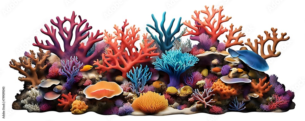  Colorful coral reef, isolated on white background, cut out 