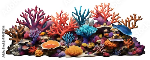  Colorful coral reef, isolated on white background, cut out 