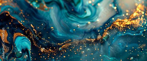 Turquoise and gold merge seamlessly, creating a breathtaking symphony of liquid colors that evoke a sense of serene wonder in HD brilliance.
