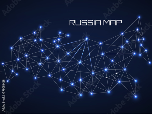 Abstract Russia map of line and point. Geometric structure, polygonal network