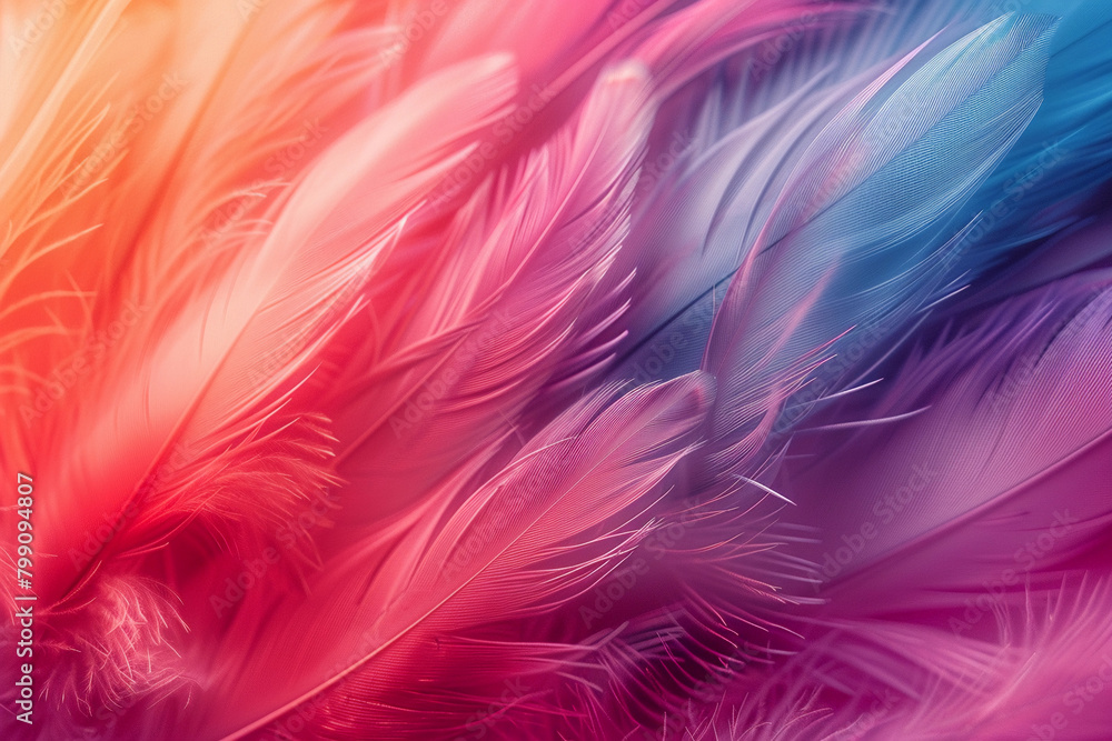 abstract macro of feathers with colorful gradient