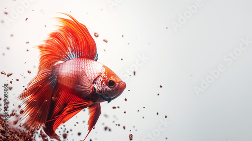 Beautiful red Betta splendens, Siamese fighting fish or Pla-kad in Thai popular fish in aquarium, Show off tail spreads swimming beautifully.Generative AI photo