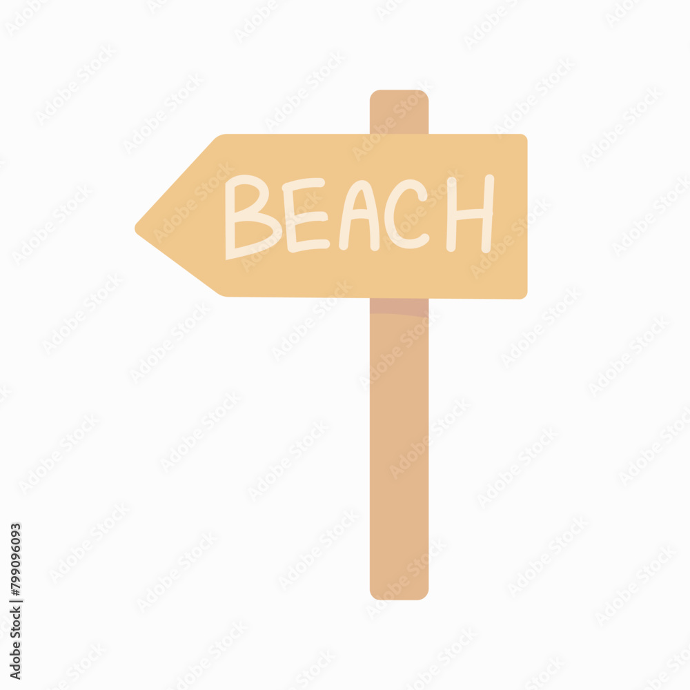 Wood beach sign cartoon illustration in flat style. Wood beach sign cartoon illustration in flat style.