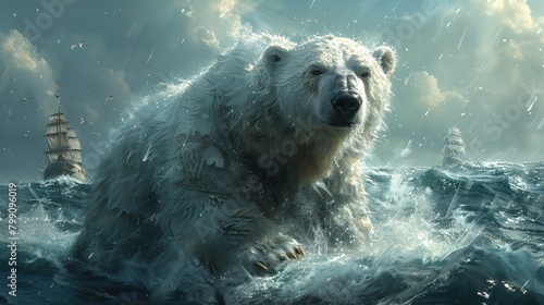white bear in the sea
