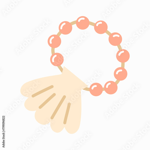 Bracelet with a shell illustration in flat style. Cute cartoon jewelry. Summer design elements.  © AnaRisyet