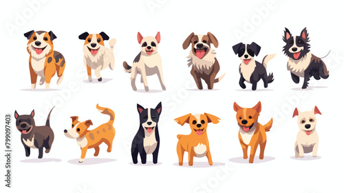 Playful dogs flat vector illustrations set. Differe