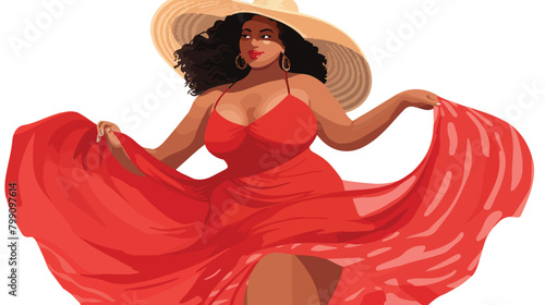 Plus size woman flat vector illustration. Curvy afr photo