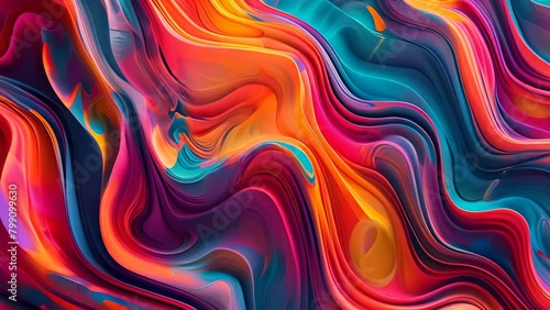 A colorful painting with a wave-like pattern. The colors are bright and vibrant, creating a sense of energy and movement. The painting seems to be abstract, with no clear subject or representation photo