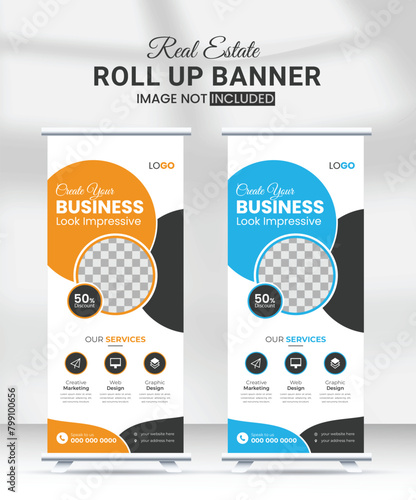 Modern creative corporate business standee x rollup pullup signage retractable banner with multiple trendy gradient colors design vector bundle template