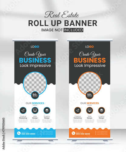 Modern creative corporate business standee x rollup pullup signage retractable banner with multiple trendy gradient colors design vector bundle template